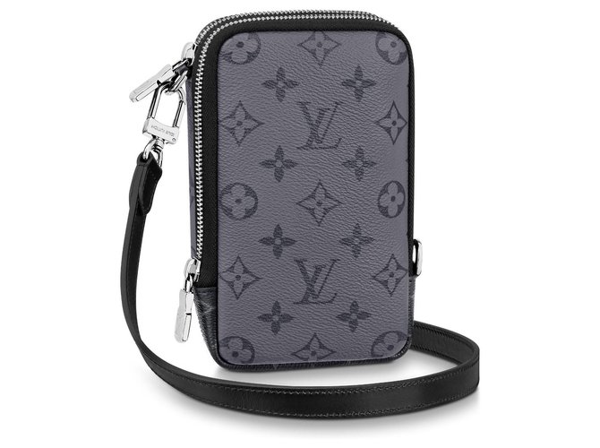 Louis Vuitton LV lined phone bag Grey Leather  ref.211676