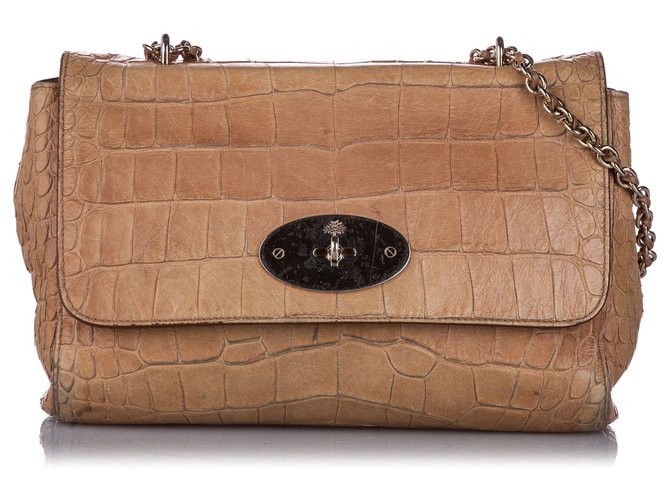 Mulberry Brown Medium Embossed Lily Shoulder Bag Beige Leather Pony-style calfskin  ref.211812