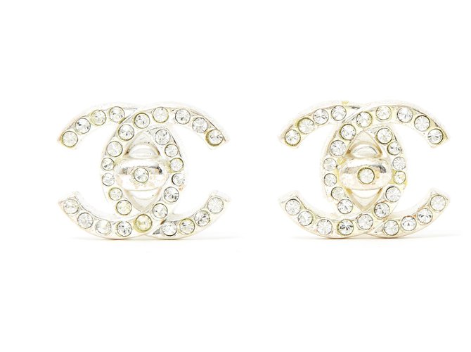 CHANEL, Jewelry, Chanel Earrings Cc Motif Coco Mark Rhinestone Silver  Black