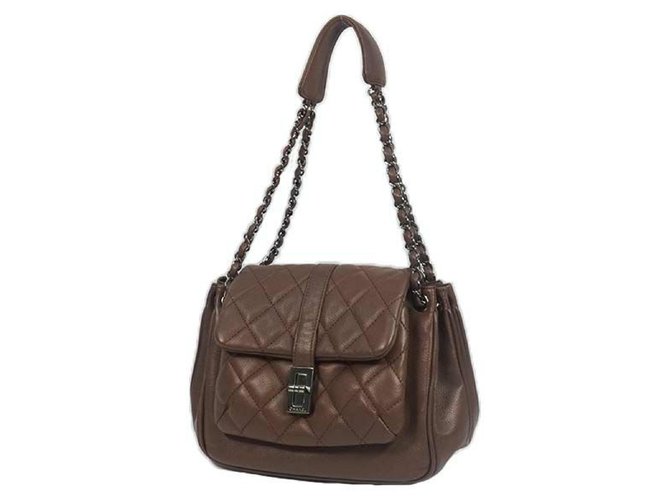 Chanel 2.55 chaîne une épaule sac à bandoulière femme marron x matériel argenté Cuir Bijouterie argentée  ref.211897