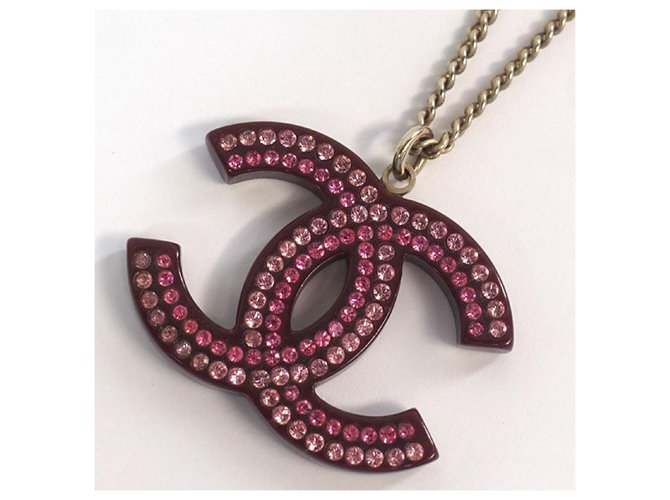 CHANEL coco mark plastic line stone GP necklace Bordeaux  ref.211932