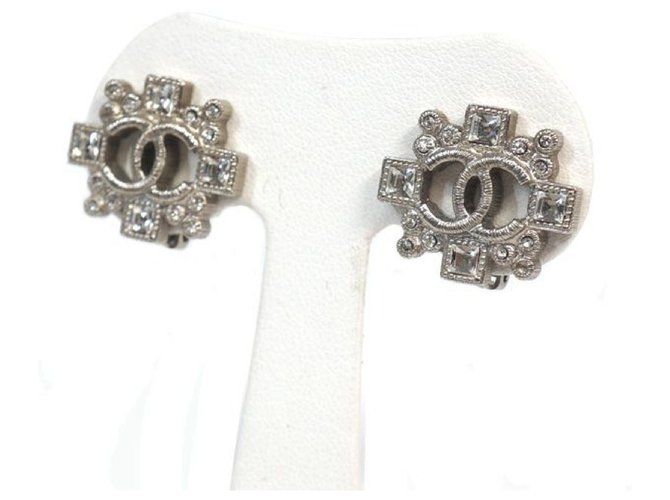 CHANEL cross coco mark line stone metal Womens earrings  ref.211947