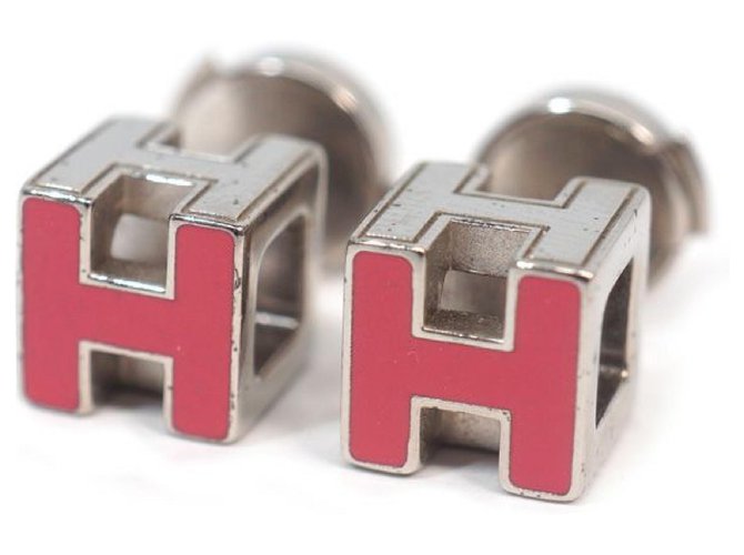 Hermès HERMES H Cube pink metal/ Palladium plated Womens Earrings  ref.211950