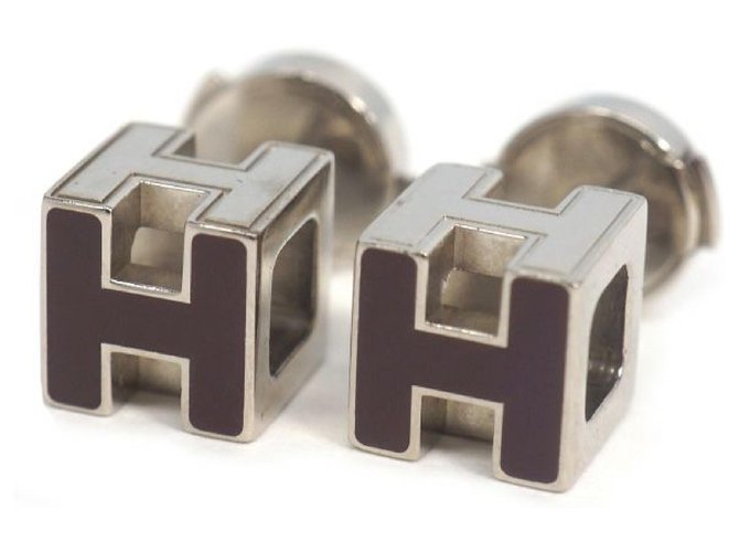 Hermès HERMES H Cube dark purple metal/ Palladium plated Womens Earrings  ref.211951