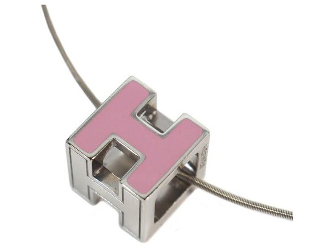 Hermès HERMES H Cube metal/ Palladium plated necklace pink x silver  ref.211952