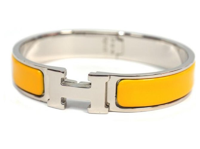 Hermès HERMES Clic Clac PM esmalte x paladio brazalete para mujer nuevo color amarillo x plata  ref.211959