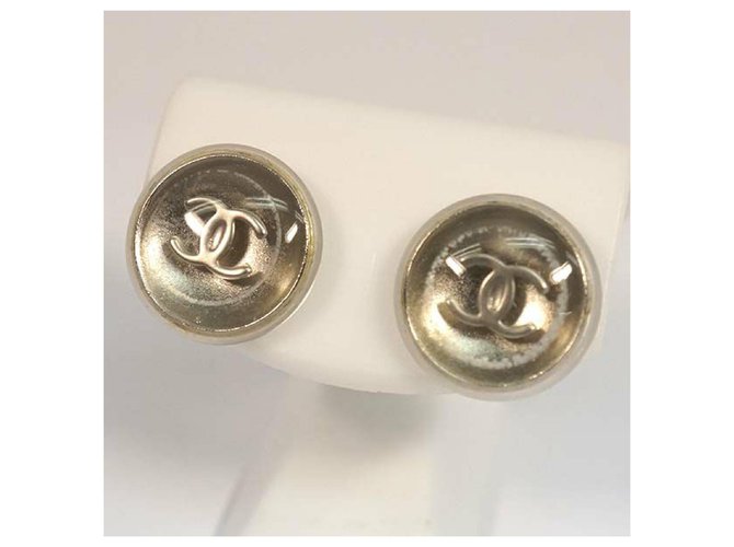 CHANEL Coco Mark runde Metall Kunststoff Kunststoff Ohrringe A.11780Y02019 Silber-  ref.211965