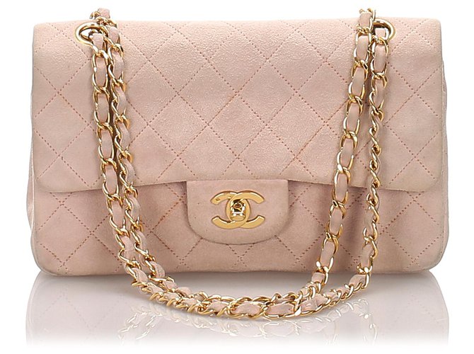 Chanel Pink Classic Small Suede Leather lined Flap Bag Golden ref.198560 - Joli Closet