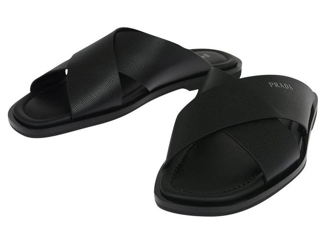 Prada mens sandals new Black Leather  - Joli Closet