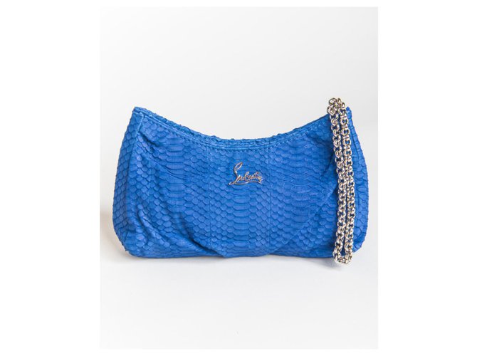 Christian Louboutin python bag on chain Blue  ref.211592