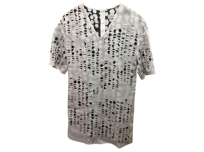 Calvin Klein Robe en soie découpée au laser CK Noir Blanc