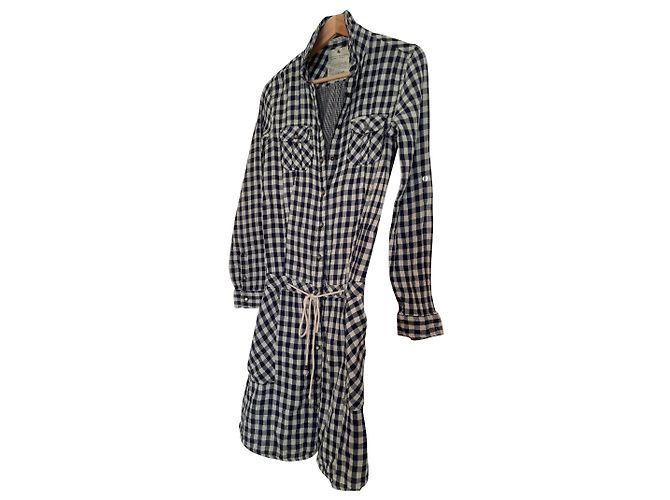 Vestido de camisa Maison Scotch Branco e Azul Algodão Linho