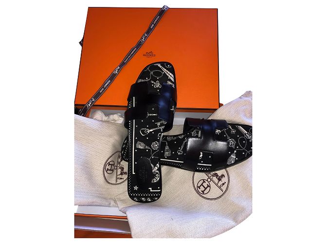 Hermès Oran leather sandals black size 41