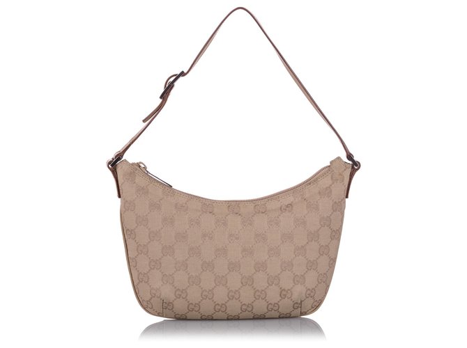 Gucci Brown GG Canvas Baguette Beige Leather Cloth Cloth  ref.212097