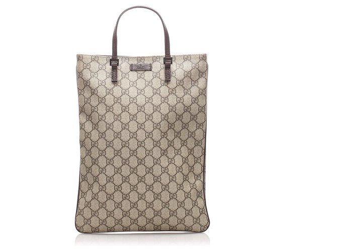 Gucci Brown GG Supreme Coated Canvas Tote Bag Black Beige Leather Cloth Pony-style calfskin Cloth  ref.212115
