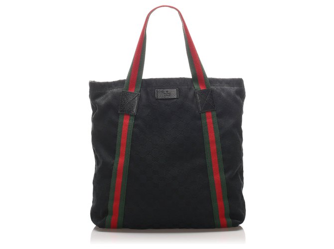 Gucci Black GG Canvas Web Tote Bag Multiple colors Leather Cloth Pony-style calfskin Cloth  ref.212118