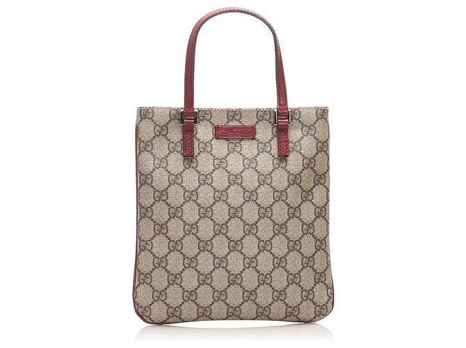 Mini sac à main Gucci en toile enduite suprême marron GG Cuir Veau façon poulain Tissu Rouge Beige  ref.212121