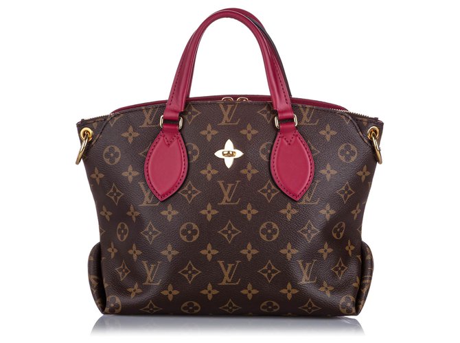 Louis Vuitton Brown Monogram Flower Zipped Tote PM Pink Leather