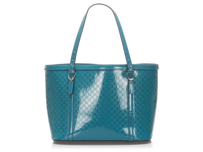 Gucci Blue Microguccissima en cuir verni Joli sac cabas Cuir vernis Bleu  ref.212156