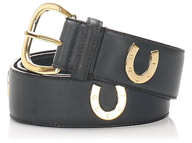 Cinturón de cuero negro de Gucci Dorado Metal Becerro  ref.212159