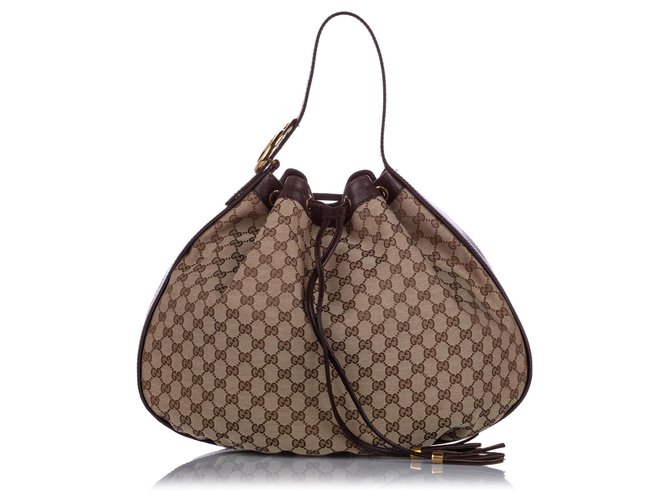 Gucci Brown GG Canvas Icon Hobo Bag Beige Leather Cloth Pony-style calfskin Cloth  ref.212164