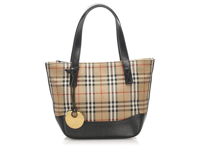 Burberry Brown Haymarket Check Canvas Handbag Multiple colors Beige Leather Cloth Pony-style calfskin Cloth  ref.212180