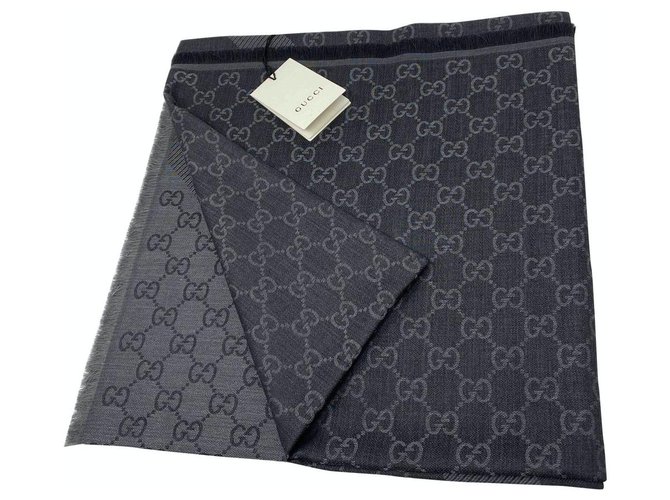 gucci, FOULARD GUCCISSIMA STOLA NUOVO GUCCI GRIGIO GRIGIO Seta Lana  ref.212198