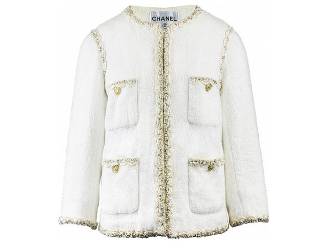 Chanel iconic runway fux fur jacket White Cotton ref.212206 - Joli