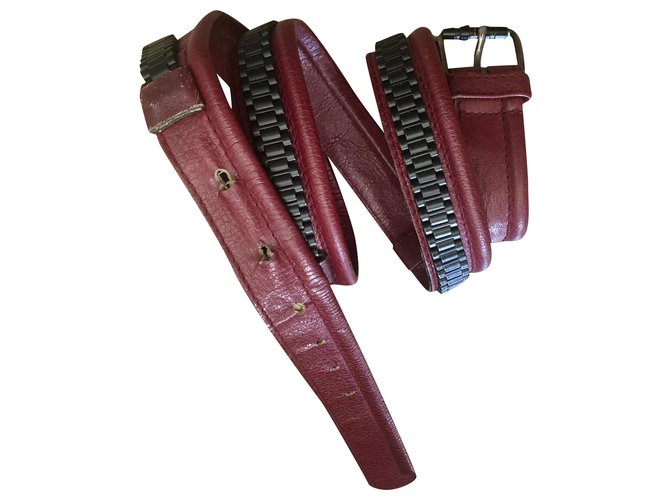 Cinturón vintage de hombre Gianni Versace Burdeos Cuero Metal  ref.212386