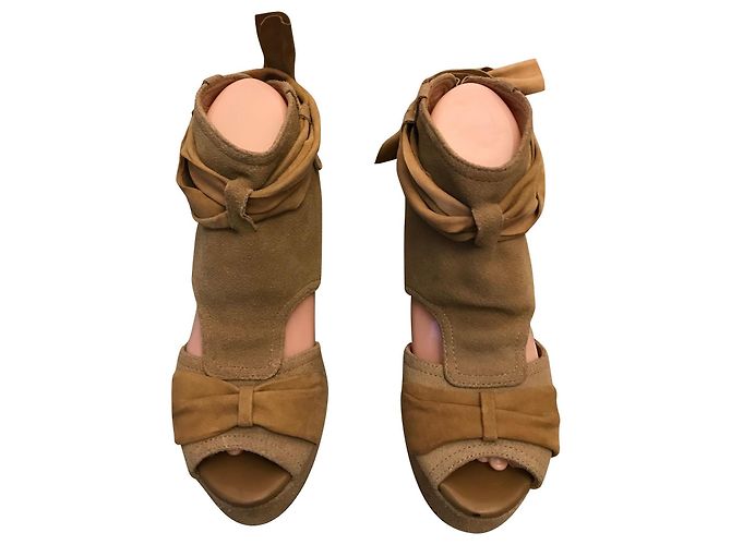 Sandali con zeppa Ann Tuil Beige in Scamosciato e Corda