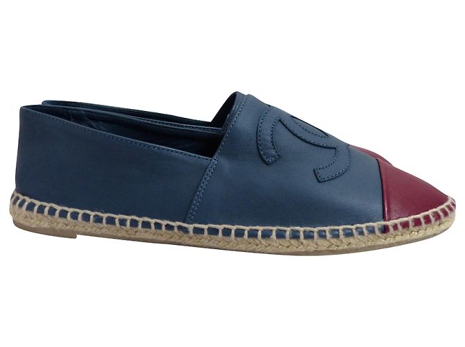 Chanel Blue Lambskin Espadrilles Flats Size 38