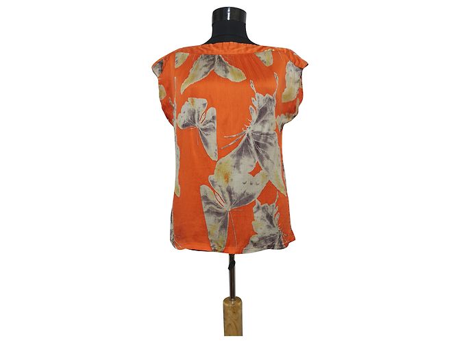 Autre Marque Camicetta Tucker in seta floreale arancione plissé Multicolore