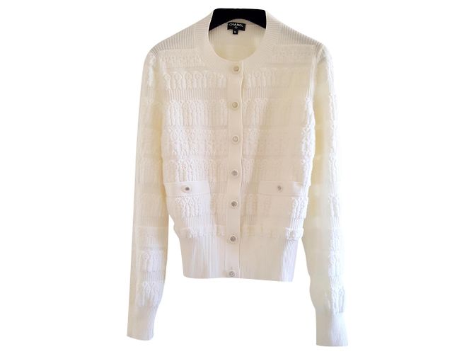 Cambon Neuer authentischer Chanel 19B Wolle Cardigan CC Knöpfe $3.9k Größe 36 Selten! Weiß