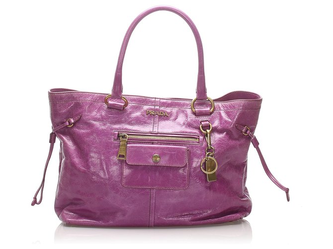 Prada Purple Saffiano Vernice Leather Tote Bag - Yoogi's Closet
