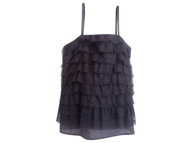 Vintage Fornarina lace ruffles camisole. lined in cotton. made in India. Black  ref.212826