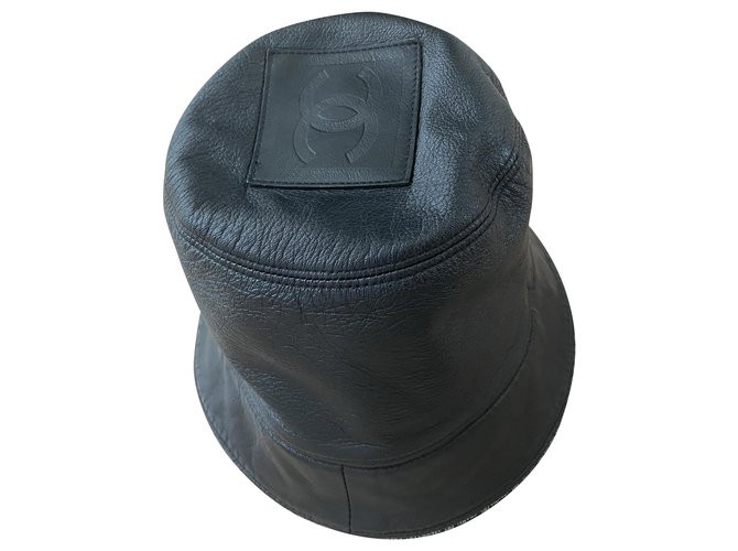 Chanel Hats Black Leather Cotton  ref.212843
