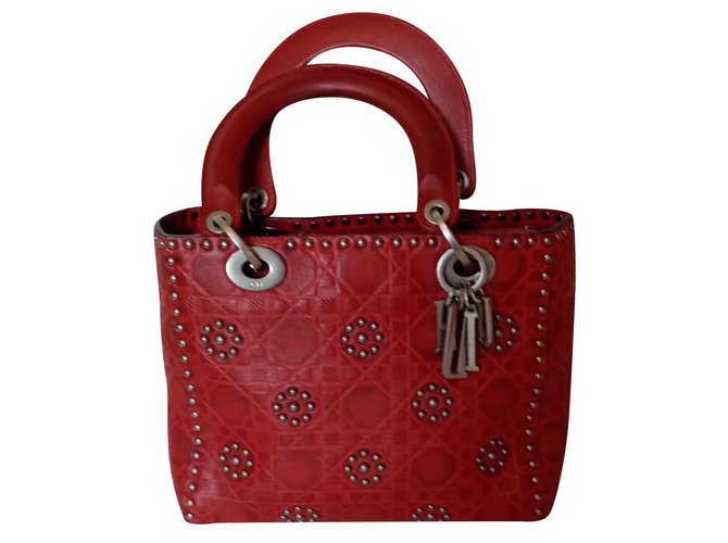 Lady Dior Dior Handbags Red Leather  ref.212846
