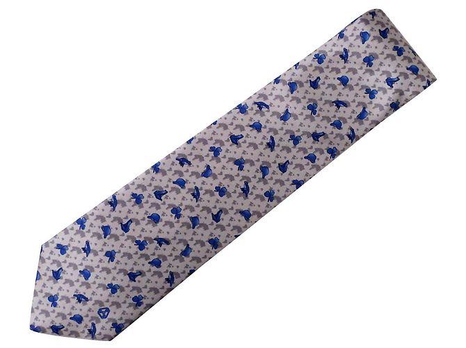 Autre Marque André-Claude Canova Printed silk twill tie, hand climb, Blue Grey