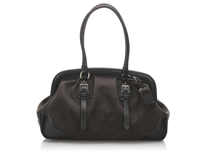 Prada Brown Canapa Frame Shoulder Bag Black Dark brown