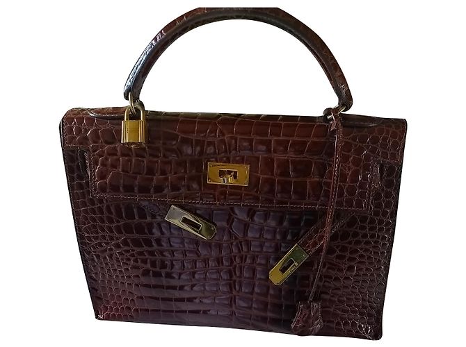 Bolsa de mão Hermès Kelly 32 em couro marrom escuro Castanho escuro