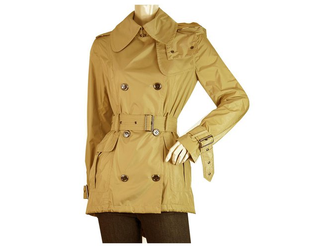 Burberry Camel Polyamide Raincoat Mac Belted Trench Jacket Coat size US4, UK6 Hazelnut  ref.213065