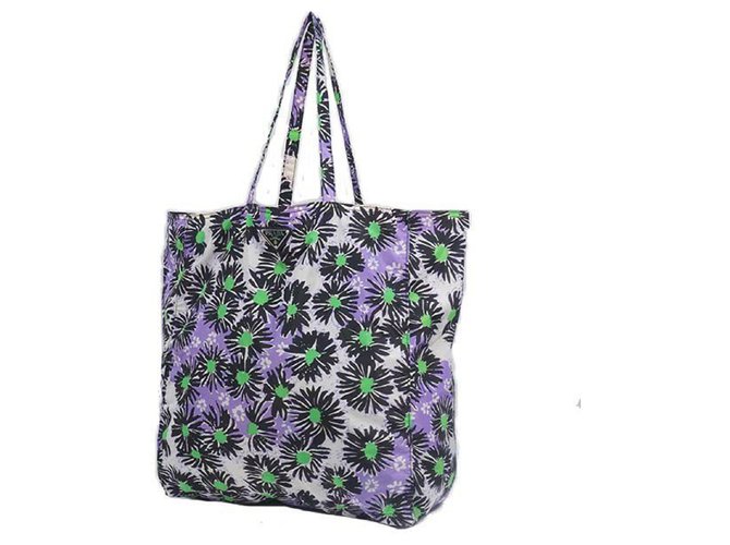 PRADA Flower pattern Flower collapsible Womens tote bag black x purple  Nylon  - Joli Closet