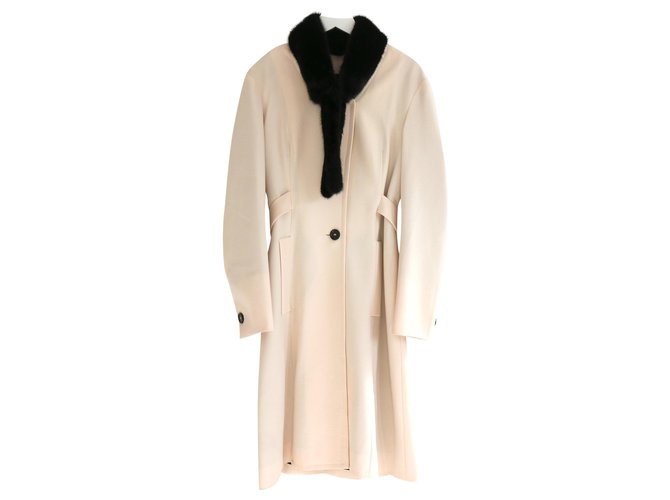 Yves Saint Laurent AW08 Mink Collar Cream Wool Tailored Coat  ref.213171