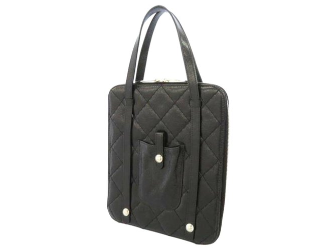Chanel Black Matelasse Leather Tablet Case Pony-style calfskin  ref.213433