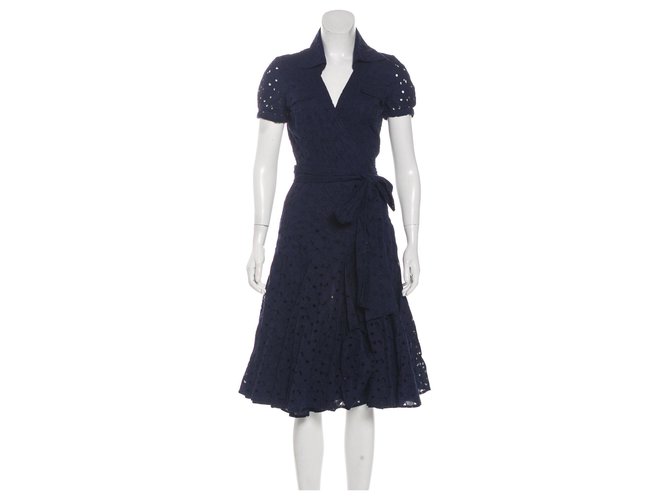 Diane Von Furstenberg DvF vintage Taffy wrap dress Navy blue Cotton  ref.213599