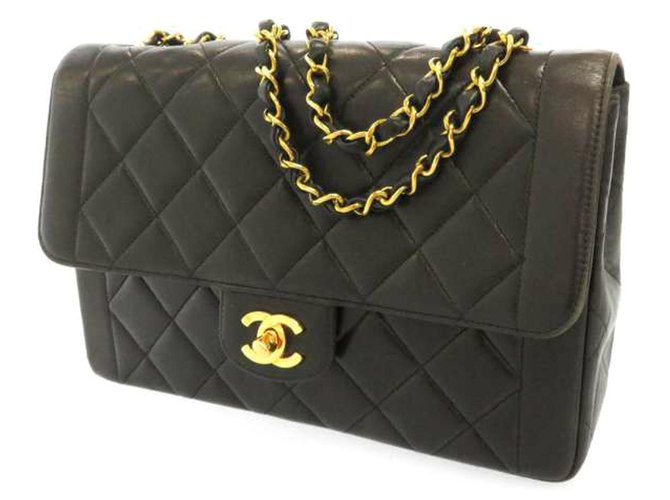 Chanel Black Matelasse Lambskin Single Flap Bag Leather  ref.213640