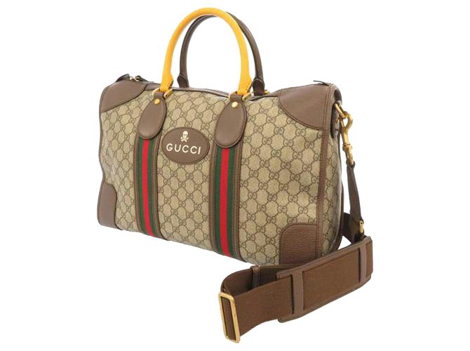 Gucci Brown GG Supreme Web Duffel Bag Multiple colors Beige Leather Cloth Pony-style calfskin Cloth  ref.213664