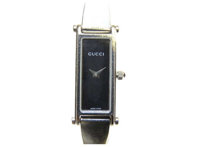 Argent Gucci 1500Montre L Acier Métal Noir Argenté  ref.213691