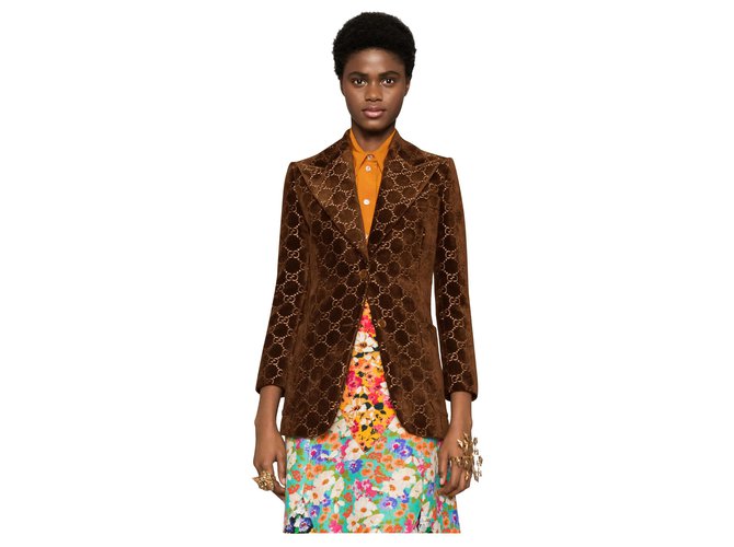 Gucci nova coleção atual de jaqueta GG Marrom Veludo  ref.213846