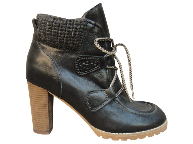 See By Chloé p boots 38,5 Black Leather  ref.213851